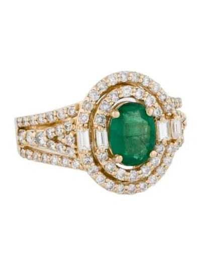 Pre-owned Effy Jewelry 14k Emerald & Diamond Cocktail Ring In Multi