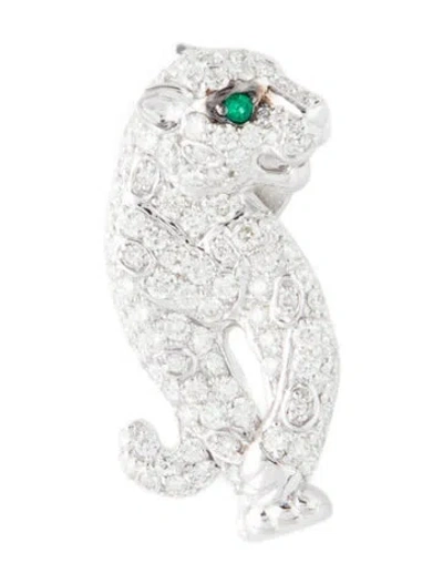 Pre-owned Effy Jewelry 14k Emerald & Diamond Panther Brooch Pin In Multi