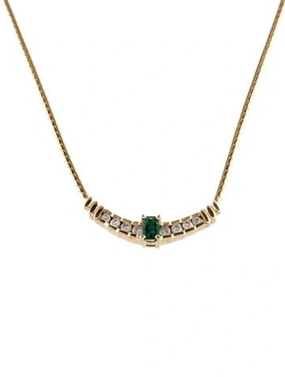 Pre-owned Effy Jewelry 14k Emerald & Diamond Pendant Necklace, 17" In Multi