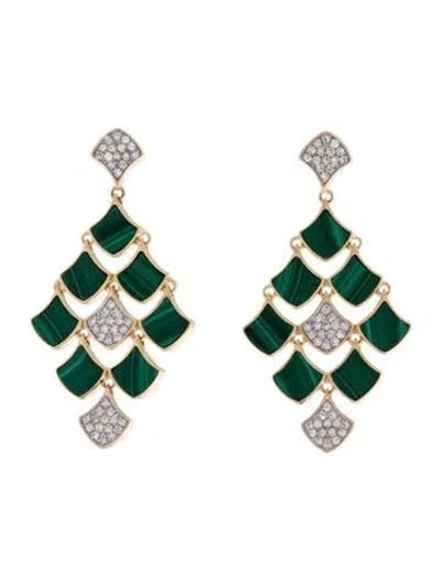 Pre-owned Effy Jewelry 14k Malachite & Diamond Drop Earrings In Multi