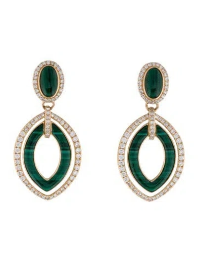 Pre-owned Effy Jewelry 14k Malachite & Diamond Drop Earrings In Multi
