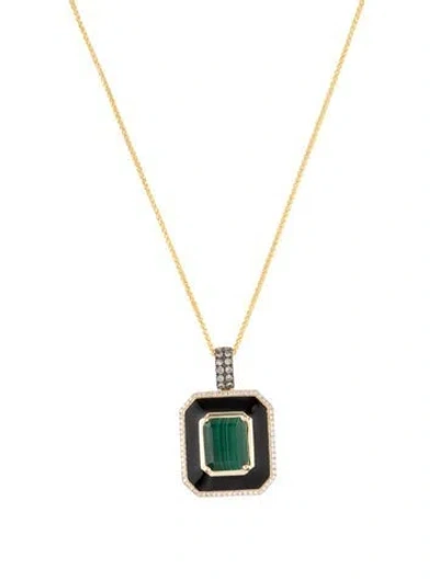 Pre-owned Effy Jewelry 14k Malachite, Lacquer & Diamond Pendant Necklace, 18" In Black