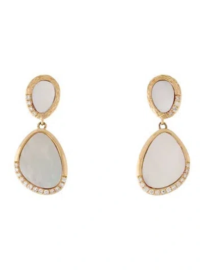 Pre-owned Effy Jewelry 14k Mother Of Pearl & Diamond Drop Earrings In Multi