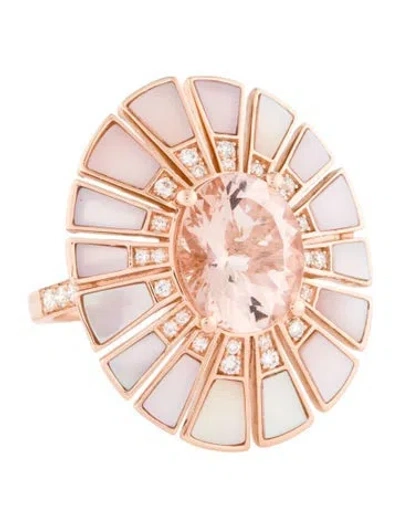 Pre-owned Effy Jewelry 14k Mother Of Pearl, Morganite & Diamond Cocktail Ring In Multi