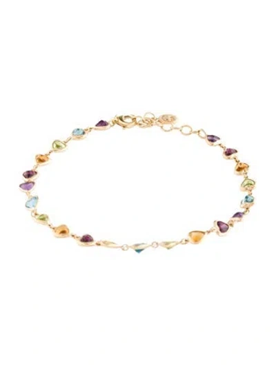 Pre-owned Effy Jewelry 14k Multistone Heart Station Bracelet, 7.75"