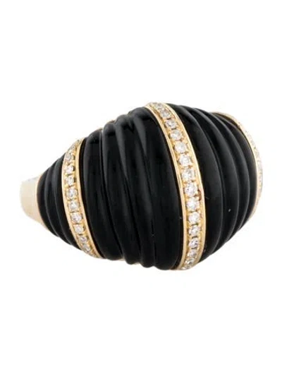 Pre-owned Effy Jewelry 14k Onyx & Diamond Cocktail Ring In Multi