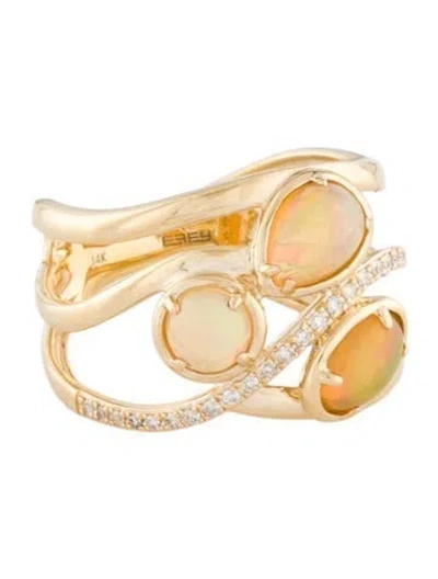 Pre-owned Effy Jewelry 14k Opal & Diamond Cocktail Ring In Multi