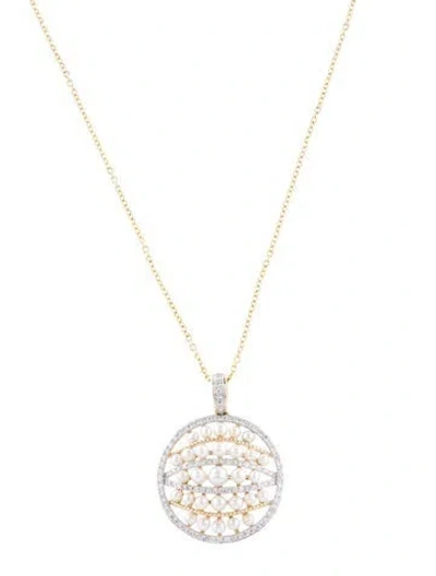 Pre-owned Effy Jewelry 14k Pearl & Diamond Pendant Necklace, 18" In Multi
