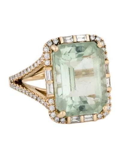 Pre-owned Effy Jewelry 14k Prasiolite & Diamond Cocktail Ring In Multi