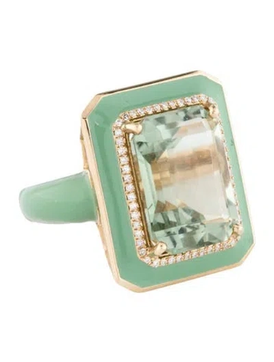 Pre-owned Effy Jewelry 14k Prasiolite, Diamond & Lacquer Cocktail Ring In Green