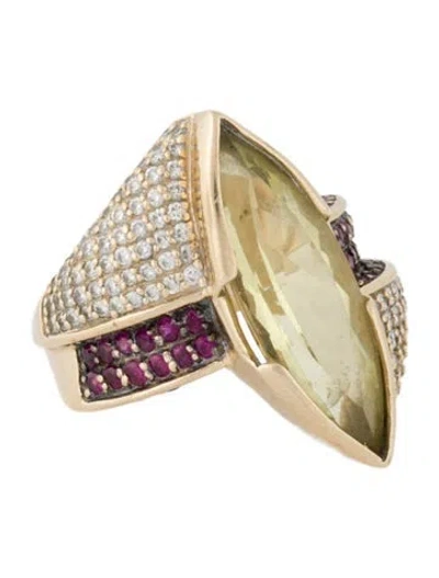 Pre-owned Effy Jewelry 14k Quartz, Ruby & Diamond Cocktail Ring In Multi