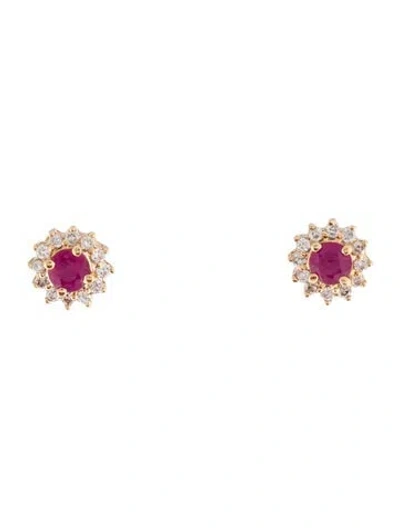 Pre-owned Effy Jewelry 14k Ruby & Diamond Halo Stud Earrings In Multi