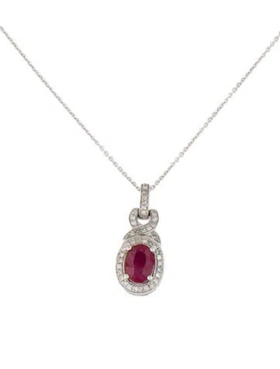 Pre-owned Effy Jewelry 14k Ruby & Diamond Pendant Necklace, 18" In Multi