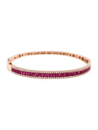 Pre-owned Effy Jewelry 14k Ruby & Diamond Royale Bangle Bracelet, 6.75" In Multi