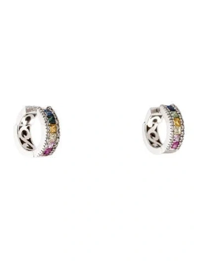 Pre-owned Effy Jewelry 14k Ruby, Sapphire & Diamond Hoop Earrings In Multi