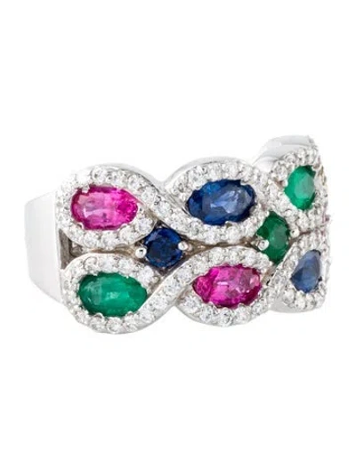 Pre-owned Effy Jewelry 14k Ruby, Sapphire, Emerald & Diamond Band Ring In Multi