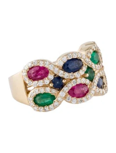 Pre-owned Effy Jewelry 14k Ruby, Sapphire, Emerald & Diamond Band Ring In Multi