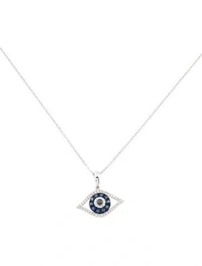 Pre-owned Effy Jewelry 14k Sapphire & Diamond Evil Eye Pendant Necklace, 18" In Multi