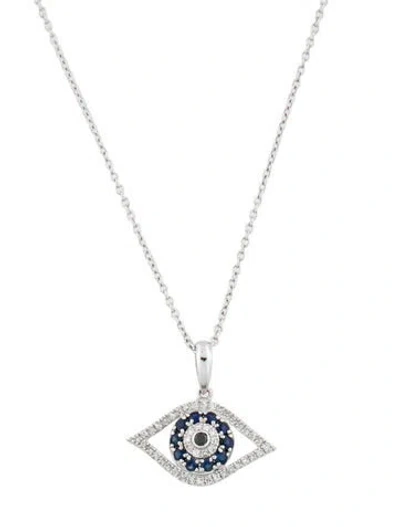 Pre-owned Effy Jewelry 14k Sapphire & Diamond Evil Eye Pendant Necklace, 18.25" In Multi
