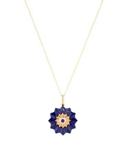 Pre-owned Effy Jewelry 14k Sapphire, Diamond & Lapis Pendant Necklace, 18" In Multi