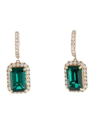 Pre-owned Effy Jewelry 14k Synthetic Emerald & Lab-grown Diamond Drop Earrings In Multi