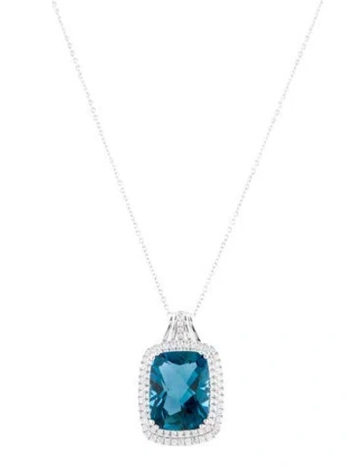 Pre-owned Effy Jewelry 14k Topaz & Diamond Pendant Necklace, 18" In Multi