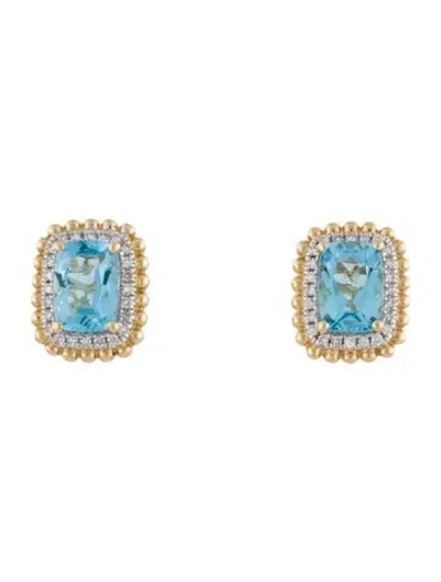 Pre-owned Effy Jewelry 14k Topaz & Diamond Stud Earrings In Multi