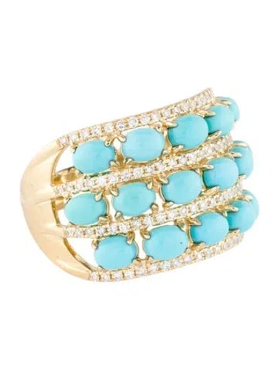 Pre-owned Effy Jewelry 14k Turquoise & Diamond Band In Multi