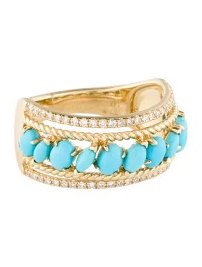 Pre-owned Effy Jewelry 14k Turquoise & Diamond Band In Multi