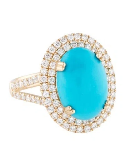 Pre-owned Effy Jewelry 14k Turquoise & Diamond Cocktail Ring In Multi