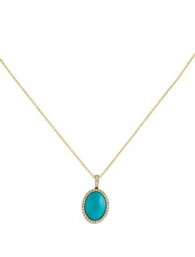 Pre-owned Effy Jewelry 14k Turquoise & Diamond Pendant Necklace, 17.75" In Multi