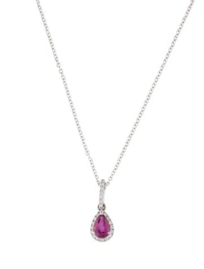 Pre-owned Effy Jewelry 18k Ruby & Diamond Pendant Necklace, 18" In Multi