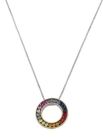 Pre-owned Effy Jewelry 1.98ctw Sapphire & Ruby Circle Pendant Necklace, 16" In Multi