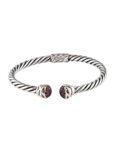 Pre-owned Effy Jewelry Ruby Cable Hinged Cuff Bracelet, 6.75" In Multi