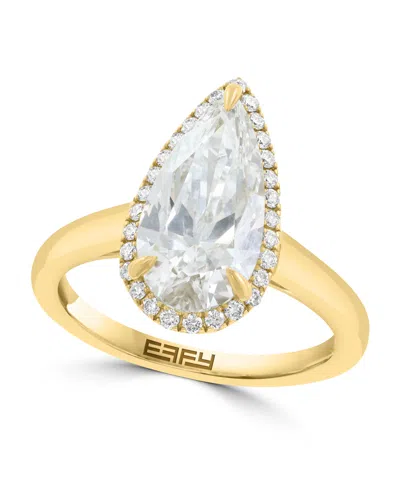 Effy Lab Grown Diamond Pear Ring (3-1/5 Ct. T.w.) In 14k Yellow Gold In Multi