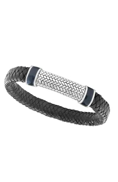 Effy Leather Cord Id Bracelet In Sterling Silver In Black