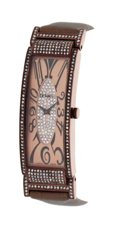 Pre-owned Effy Levian Watch Featuring Chocolate Diamonds In Stainless Steel With Leather Band