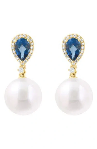 Effy London Blue Topaz, Diamond & Freshwater Pearl Drop Earrings In White