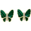 Effy Malachite & Diamond Butterfly Stud Earrings In Yellow Gold/green