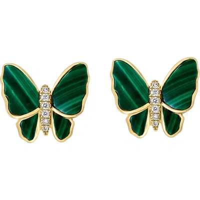 Effy Malachite & Diamond Butterfly Stud Earrings In Yellow Gold/green