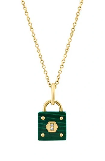 Effy Malachite & Diamond Lock Pendant Necklace In Green