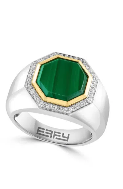 Effy Malachite & White Sapphire Geometric Ring In Sterling Silver In Green