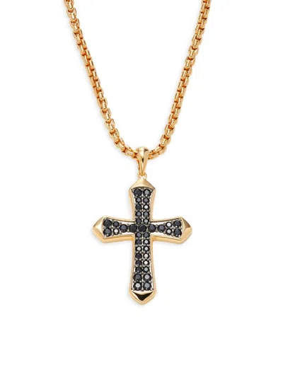 Effy Men's 14k Goldplated Sterling Silver & Black Spinel Cross Pendant Necklace