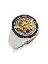 Effy Men's 14k Goldplated Sterling Silver, Sterling Silver & 0.39 Tcw Black Spinel Signet Ring In Silver