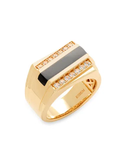 Effy Men's 14k Goldplated Sterling Silver, White Sapphire & Onyx Ring In Yellow Goldtone