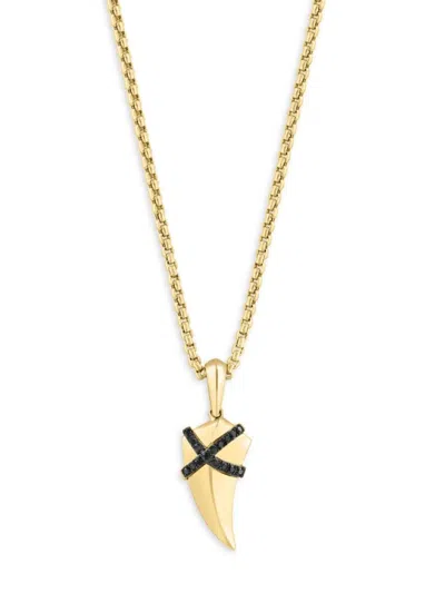 Effy Men's 14k Yellow Gold & 0.09 Tcw Black Diamond Horn Pendant Necklace