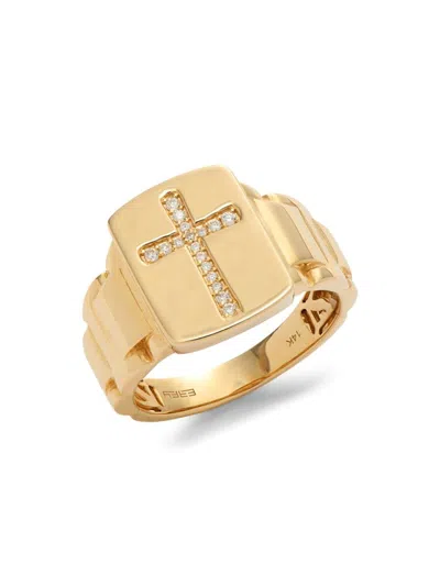 Effy Men's 14k Yellow Gold & 0.1 Tcw Diamond Cross Ring