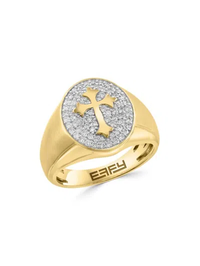 Effy Men's 14k Yellow Gold & 0.49 Tcw Diamond Cross Signet Ring