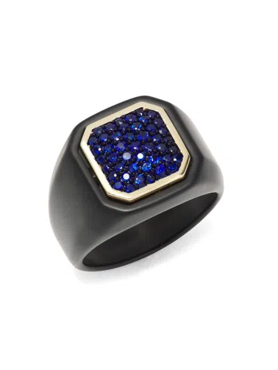 Effy Men's 14k Yellow Gold, Ceramic & Blue Sapphire Ring