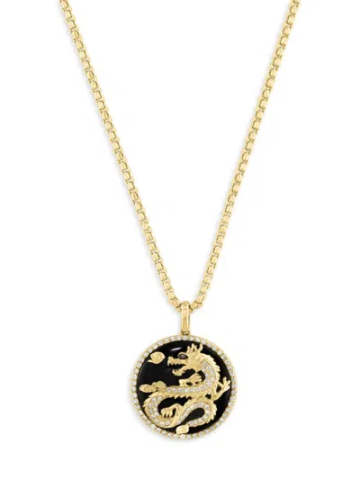 Effy Men's 14k Yellow Gold, Onyx & Diamond Dragon Pendant Necklace